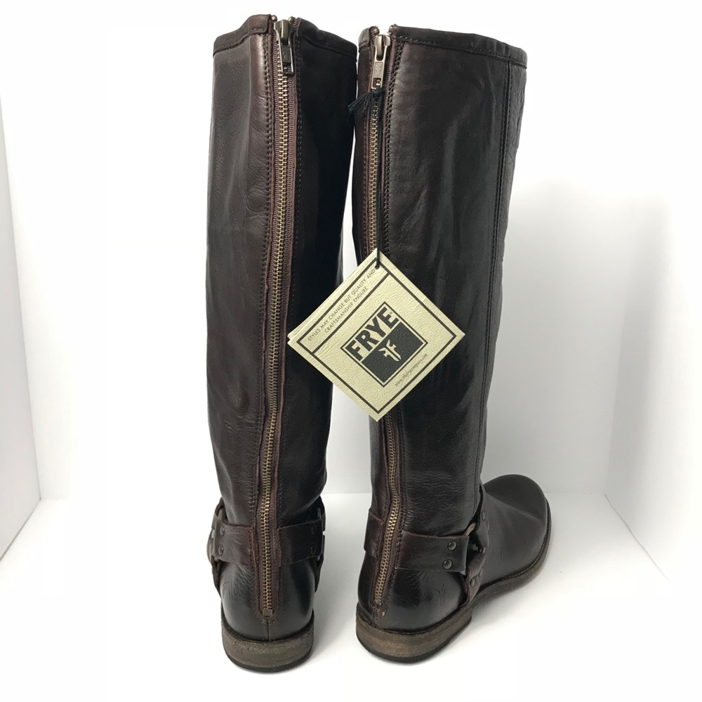 Frye Philip Harness Tall Back Zip Leather Boots - Picture 4 of 8